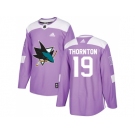 Men Adidas San Jose Sharks #19 Joe Thornton Purple Authentic Fights Cancer Stitched NHL Jersey