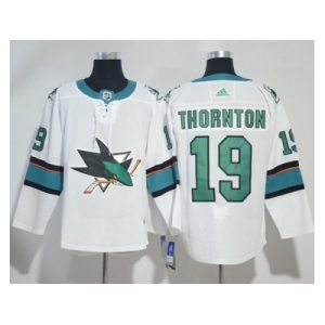 Men Adidas San Jose Sharks #19 Joe Thornton White Road Authentic Stitched NHL Jersey