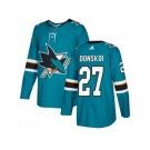 Men Adidas San Jose Sharks #27 Joonas Donskoi Teal Home Authentic Stitched NHL Jersey