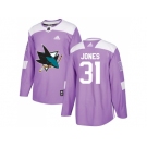 Men Adidas San Jose Sharks #31 Martin Jones Purple Authentic Fights Cancer Stitched NHL Jersey