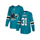 Men Adidas San Jose Sharks #31 Martin Jones Teal Home Authentic Stitched NHL Jersey