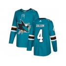 Men Adidas San Jose Sharks #4 Brenden Dillon Teal Home Authentic Stitched NHL Jersey