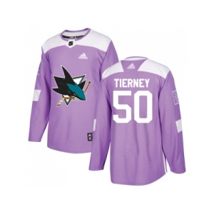 Men Adidas San Jose Sharks #50 Chris Tierney Purple Authentic Fights Cancer Stitched NHL Jersey