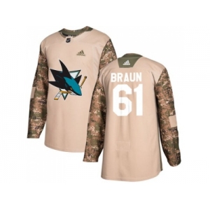 Men Adidas San Jose Sharks #61 Justin Braun Camo Authentic 2017 Veterans Day Stitched NHL Jersey