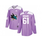 Men Adidas San Jose Sharks #61 Justin Braun Purple Authentic Fights Cancer Stitched NHL Jersey