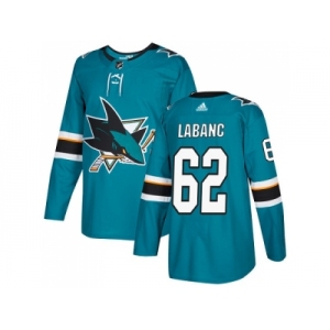 Men Adidas San Jose Sharks #62 Kevin Labanc Teal Home Authentic Stitched NHL Jersey