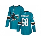 Men Adidas San Jose Sharks #68 Melker Karlsson Teal Home Authentic Stitched NHL Jersey