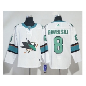 Men Adidas San Jose Sharks #8 Joe Pavelski White Road Authentic Stitched NHL Jersey