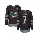 Men's Adidas San Jose Sharks #7 Paul Martin Authentic Black 1917-2017 100th Anniversary NHL Jersey