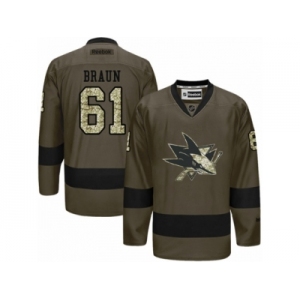 Men's Reebok San Jose Sharks #61 Justin Braun Authentic Green Salute to Service NHL Jersey