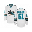 Men's Reebok San Jose Sharks #61 Justin Braun Authentic White Away NHL Jersey