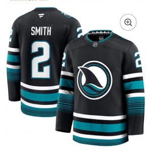 Men's San Jose Sharks #2 Smith Black 2024-25 Alternate Stitched Hockey Jersey