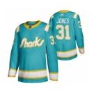 Men's San Jose Sharks #31 Martin Jones 2020 Throwback Authentic Player Hockey Jersey Teal