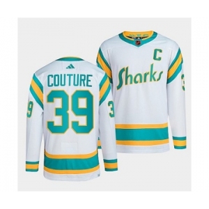 Men's San Jose Sharks #39 Logan Couture White 2022 Reverse Retro Stitched Jersey