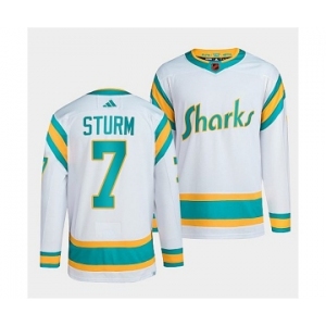 Men's San Jose Sharks #7 Nico Sturm White 2022 Reverse Retro Stitched Jersey