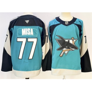 Men's San Jose Sharks #77 Michael Misa Teal 2025 Alternate Stitched Hockey Jersey