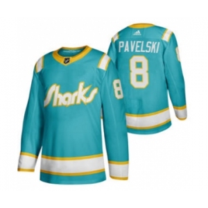 Men's San Jose Sharks #8 Joe Pavelski 2020 Throwback Authentic Player Hockey Jersey Teal