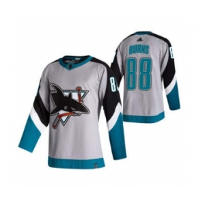 Men's San Jose Sharks #88 Brent Burns Grey 2020-21 Reverse Retro Alternate Hockey Jersey