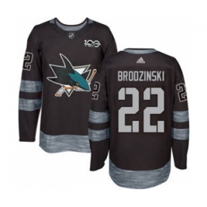 Men's Sharks #22 Jonny Brodzinski Black 1917-2017 100th Anniversary Stitched Hockey Jersey