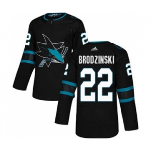 Men's Sharks #22 Jonny Brodzinski Black Alternate Authentic Stitched Hockey Jersey