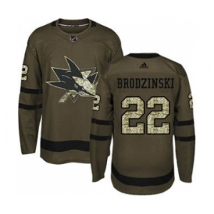 Men's Sharks #22 Jonny Brodzinski Green Salute to Service Stitched Hockey Jersey
