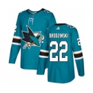 Men's Sharks #22 Jonny Brodzinski Teal Home Authentic Stitched Hockey Jersey