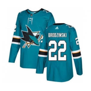 Men's Sharks #22 Jonny Brodzinski Teal Home Authentic Stitched Hockey Jersey