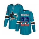 Men's Sharks #22 Jonny Brodzinski Teal Home Authentic USA Flag Stitched Hockey Jersey