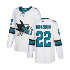 Men's Sharks #22 Jonny Brodzinski White Road Authentic Stitched Hockey Jersey