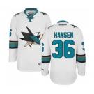 Reebok San Jose Sharks #36 Jannik Hansen Authentic White Away NHL Jersey