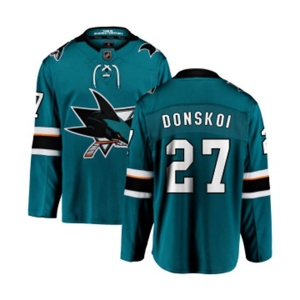 San Jose Sharks #27 Joonas Donskoi Fanatics Branded Teal Green Home Breakaway NHL Jersey