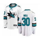 San Jose Sharks #30 Aaron Dell Fanatics Branded White Away Breakaway NHL Jersey