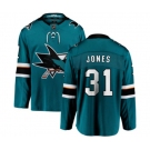 San Jose Sharks #31 Martin Jones Fanatics Branded Teal Green Home Breakaway NHL Jersey