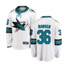 San Jose Sharks #36 Jannik Hansen Fanatics Branded White Away Breakaway NHL Jersey