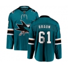 San Jose Sharks #61 Justin Braun Fanatics Branded Teal Green Home Breakaway NHL Jersey