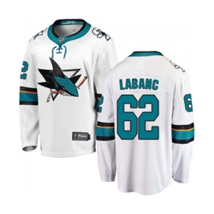 San Jose Sharks #62 Kevin Labanc Fanatics Branded White Away Breakaway NHL Jersey
