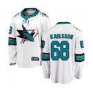 San Jose Sharks #68 Melker Karlsson Fanatics Branded White Away Breakaway NHL Jersey