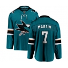 San Jose Sharks #7 Paul Martin Fanatics Branded Teal Green Home Breakaway NHL Jersey