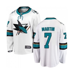 San Jose Sharks #7 Paul Martin Fanatics Branded White Away Breakaway NHL Jersey