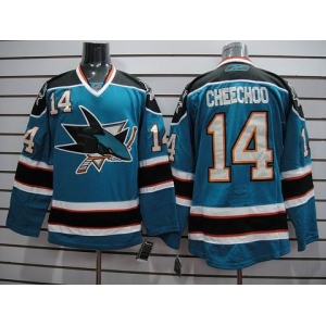 nhl jerseys san jose sharks #14 cheechoo blue