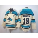 nhl jerseys san jose sharks #19 joe thornton green-cream[pullover hooded sweatshirt][patch C]