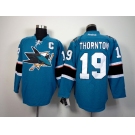 nhl jerseys san jose sharks #19 thornton blue[2014 new stadium][patch C]