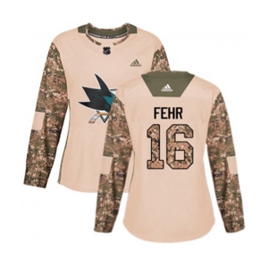 Women Adidas San Jose Sharks #16 Eric Fehr Authentic Camo Veterans Day Practice NHL Jersey