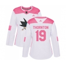 Women Adidas San Jose Sharks #19 Joe Thornton Authentic White Pink Fashion NHL Jersey