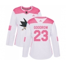 Women Adidas San Jose Sharks #23 Barclay Goodrow Authentic White Pink Fashion NHL Jersey