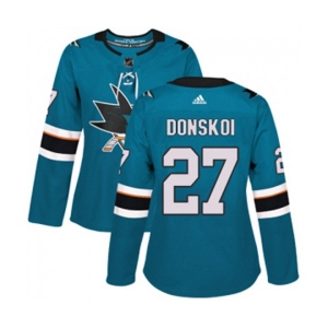Women Adidas San Jose Sharks #27 Joonas Donskoi Premier Teal Green Home NHL Jersey