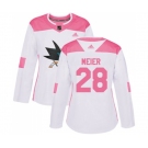 Women Adidas San Jose Sharks #28 Timo Meier Authentic White Pink Fashion NHL Jersey