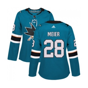 Women Adidas San Jose Sharks #28 Timo Meier Premier Teal Green Home NHL Jersey