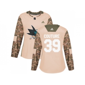 Women Adidas San Jose Sharks #39 Logan Couture Camo Authentic 2017 Veterans Day Stitched NHL Jersey