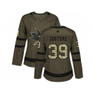Women Adidas San Jose Sharks #39 Logan Couture Green Salute to Service Stitched NHL Jersey